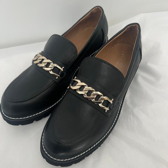 BCBGeneration Black Chunky Tread Loafers Chain Detail NWOB Y2K Preppy Office - Picture 1 of 8